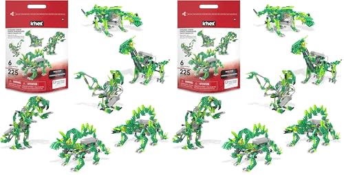 Basic Fun K’NEX Dynamic Dinos – Set Costruzioni Dinosauri con Borsa a Cerniera – Gioco Creativo (Confezione da 2)