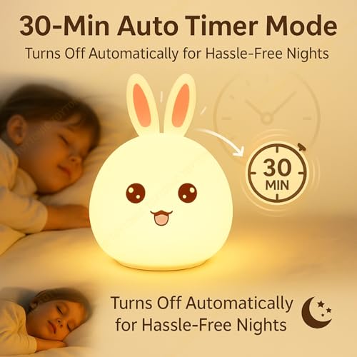 Image of TOYTONIC Silicone Rabbit Night Lamp - Cute LED Animal Light with Touch Sensor & 7-Color Changing, USB Rechargeable Bedside Lamp for Kids Bedroom, Baby Nursery Decor, Birthday & Diwali Gift