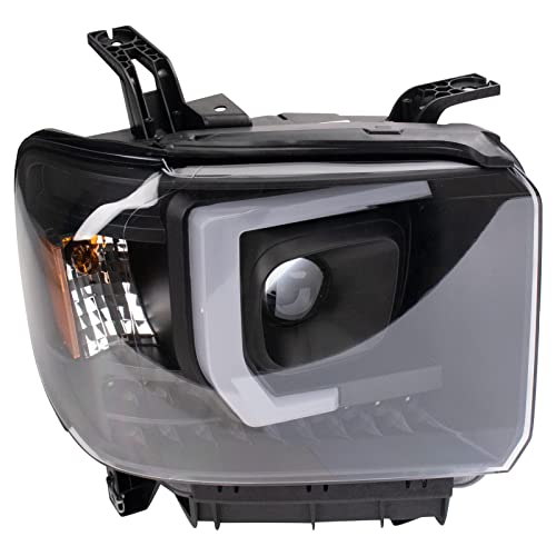 Image of TRQ Performance Driver and Passenger Side Headlight Assembly Set Black Housing Compatible with 14-18 GMC Sierra 1500 15-19 GMC Sierra 2500 HD 15-19 GMC Sierra 3500 HD