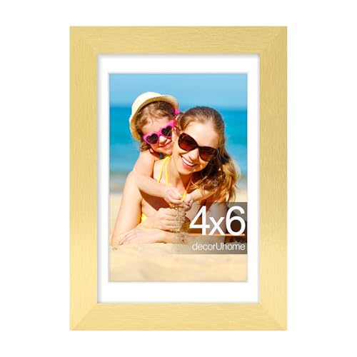 decorUhome 4x6 Picture Frame, Display Pictures 3.5x5 with Mat or 4x6 without Mat, Wall & Tabletop Display Photo Frame, Gold, 1 Pack