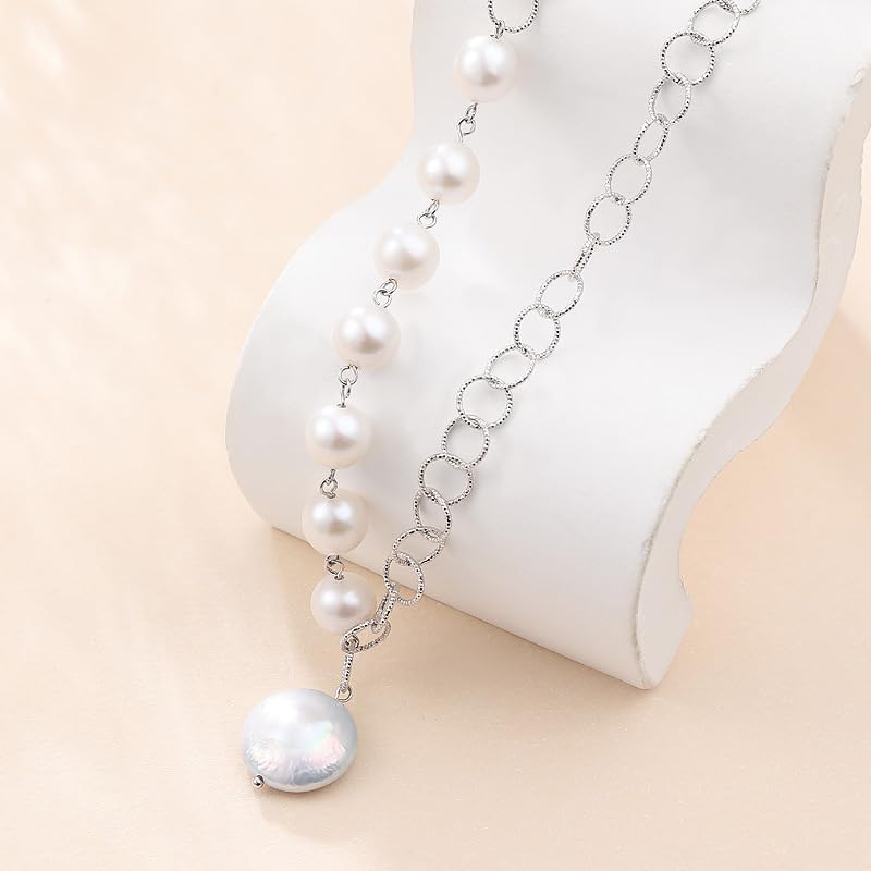 NONNYL Pearl Necklace for Women Gifts Sterling Silver Genuine White Freshwater Cultured Pearls Pendant Necklaces- Christmas Gifts for Mom Wife Girlfriend Her, Anniversary Birthday Fine Jewelry NO25192