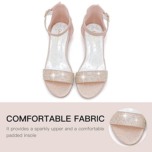 Dufannie Girls Gold Heels Dress Pump Sandals With Ankle Strap Low Heel Rhinestone Glitter Shoes Birthday Party Wedding School Performances For Little Big Kids(3603Rhinestone Gold 1) #TOP4