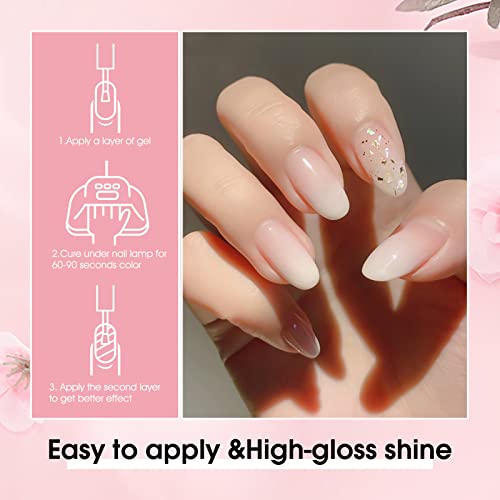 Venalisa Gel Nail Polish, 15Ml Neutral Milky White Gel Polish Set Jelly Nude Color Translucent Nail Soak Off Uv Led Nail Gel Polish Nail Art Starter Manicure Salon Diy At Home, 0.53 Oz #TOP3