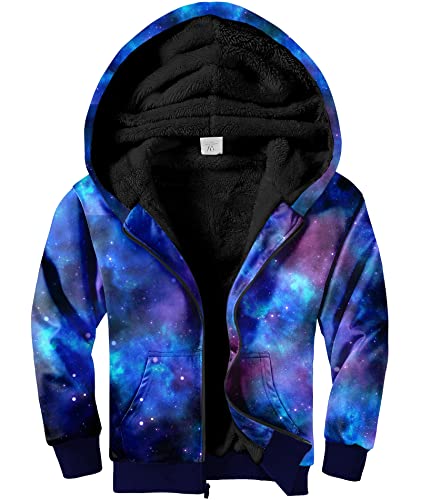 JACKETOWN Kids Fleece Jacket 3D Printed Star Hooded Sweatshirt Full Zipp Up Boys Sherpa Lined Winter Coat 6-15 Years