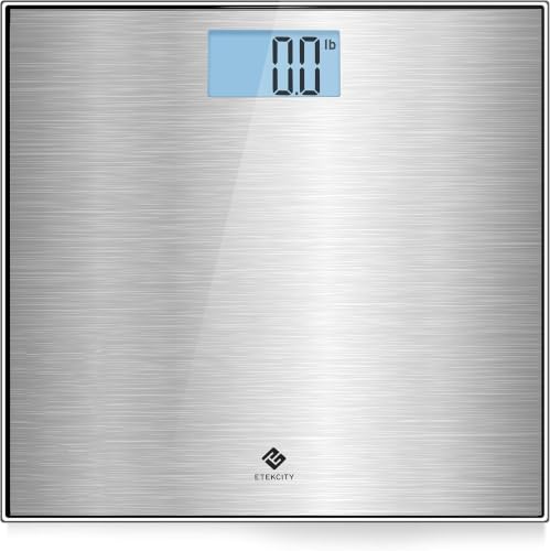 Image of Etekcity Stainless Steel Digital Body Weight Bathroom Scale Step-On Technology Large Blue LCD Backlight Display, 400 Pounds, Grey, 12x12 Inch (Pack of 5)