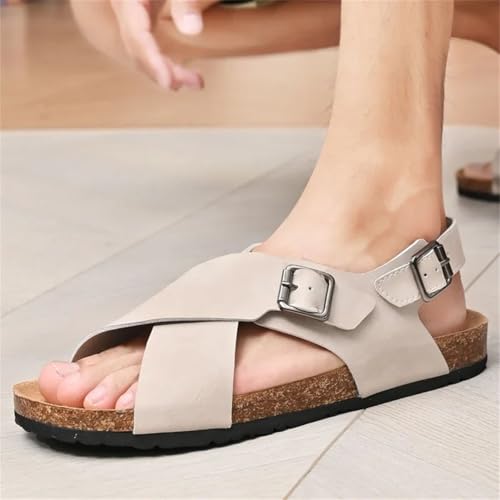 Men’S Breathable Open Toe Outdoor Walking Shoes Lightweight Gladiator Beach Slippers Classic Split Leather Slip-On Flats4