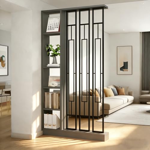 Wall Room Divider - Freestanding Wood Room Divider with Shelves, Wall Divider with Storage Cabinet, Easy Assembly Freestanding Decor for Bedroom, Office