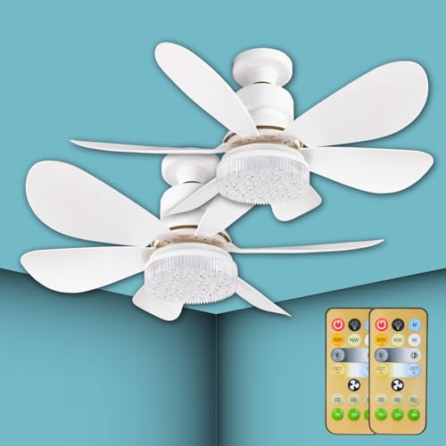 LED ATOMANT Pack 2x Ventilador de Techo con Luz LED y Mando a Distancia, 30W E27, 42cm de aspa a aspa, Silencioso, Regulable en 3 Colores y Velocidades, Temporizador, 6 Aspas