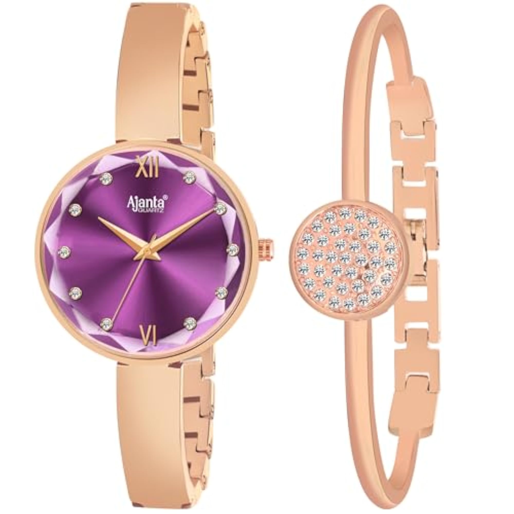 Women's Stylish Rose Gold Analog Watch with Diamond Bracelet