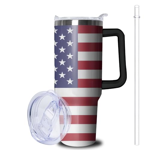 Lumumanber 40oz American Flag Tumbler With Handle and Straw, Gifts For Memorial Day Veterans day Independence day, Patriots Coffee Mug Water Bottle, Labor Day Stainless Steel Insulated Cup