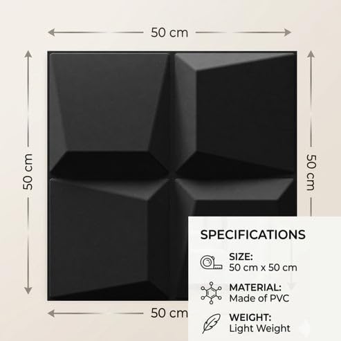 Image of Kayra Decor 3D PVC Wall Panels for Bedroom & Living Room | Cube Design | Black Color | 19.7 x 19.7 Inch | Pack of 12 | 32.28 Sq Ft
