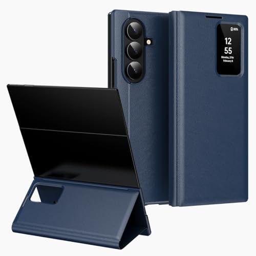 Coque Galaxy Z TriFold étui en cuir bleu à clapet actif et porte-carte
