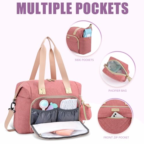 Tuwubi Diaper Bag Tote,Baby Diaper Bag with Pacifier Case Large Travel Diaper Tote Caddy for Mom and Dad Multifunction Large Baby Bag - Pink