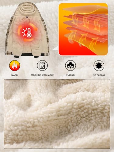 Image of ZITY Heavy Thick Hoodies for Men Plaid Flannel Warm Sherpa Fleece Lined Winter Full Zip Up Coat