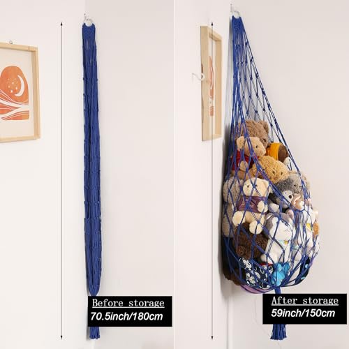 Image of Amdermi Novel Stuffed Animal Hammock Corner Hanging Net for Stuff Aniaml Storage Macrame Toy Display Plush Toy Holder-Perfect for The Tiny Space Walls (blue, XXL)