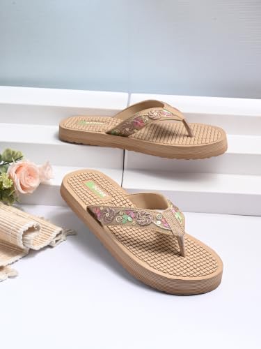 Image of DOCTOR HEALTH SUPER SOFT Women Flip Flops Slippers | Embroidered Comfortable Toe-Ring Sandals for Women | Lightweight Soft Cushioned Everyday Wear Casual Chappals
