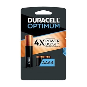 Duracell Optimum AAA Batteries with Power Boost Ingredients, 4 Count Pack Triple A Battery with Long-lasting Power, All-Purpose Alkaline AAA Battery for Household and Office Devices
