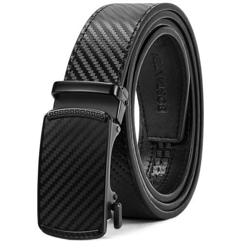 Image of BOSTANTEN Ratchet Belts for Men Leather Trim to Fit 1 3 /8 inch Gift Boxed | Micro-Adjustable Buckle, Tailored Size, Holeless, Versatile for Dress Casual, Effortless Style