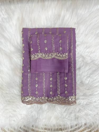Image of RADHA Women's Embroidery Work Saree with Designer Border for Festive and Traditional Ethnic Drape Saree with Detailed Thread Style Pattern and Elegant Occasion Look