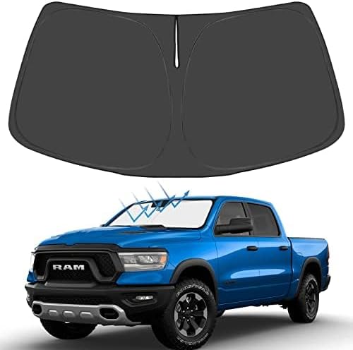 Proadsy for Dodge RAM 1500 2019-2025 Windshield Sun Shade 4-Layer Foldable Front Sunshade Protector Sun Visor Blocks UV Rays Keep Car Cooler