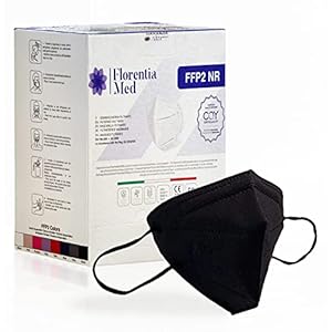 Florentia Med Mascherine FFP2 Nero MADE IN ITALY Certificate CE Categoria DPI: III, conformi EN 149:2001 + A1:2009. Box da 50 pezzi Confezionate e sigillate singolarmente