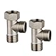 2 Stück 3 Wege Ventil, Eckventil 3/8 1/2 Zoll Adapter T Stück Wasseranschluss Verteiler Vernickelt Umstellventil für Wasserhahn Waschmaschine Waschbecken Duschschlauch