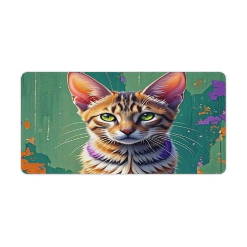 Tapis de souris de jeu grande taille chat tigré imperméable pour bureau