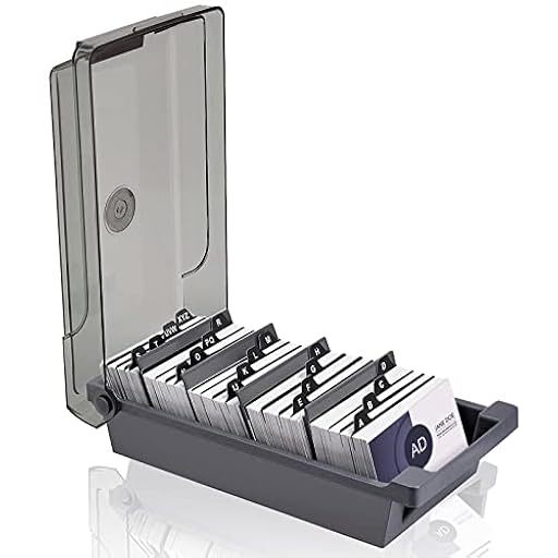 Tusenpy Caja de Organizadora para Tarjetas de Visita,500 Hojas Capacidad Caja para Tarjeta de Visita con Tableros Divisores Y Letras A-Z Pestañas de índice (Gris) | Ya disponible en tu tienda friki favorita! En mundofriki.es!