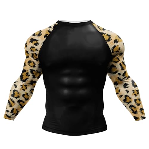 Moily Men's Leopard Printed UPF 50+ Rash Guard Shirts Surf/Dive/Swim Top Outdoor Sports Workout T Shirts