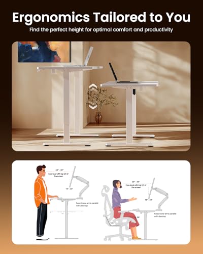 Image of ErGear Height Adjustable Electric Standing Desk, 63 x 28 Inches Sit Stand up Desk, Memory Computer Home Office Desk, White