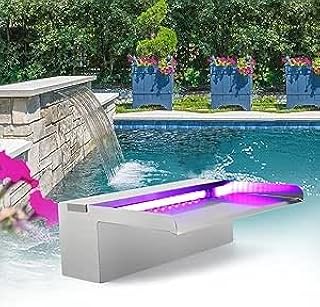 LONGRUN Bluetooth App control Stainless Steel Pool Fountain, 90cm Pond Waterfall Cascade, Waterfall Blade with 7 Colors LED Light, Complete Waterfall & Stream Kits for Outdoor Water Features