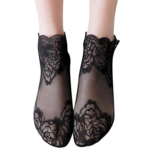 YOLAI 1 Pair Glitter Sheer Mesh Transparent Socks Women Ultrathin See Through Lace Elastic Ankle Socks