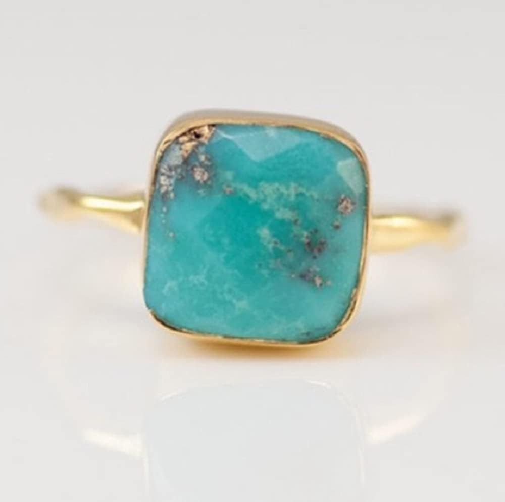 LRGKMCWTOB 925 Sterling Silver Bohemia Chic Square Turquoise Ring Fashion Rings Stackable Ring Natural Turquoise Jewelry Birthday (Size 7) - Image 3
