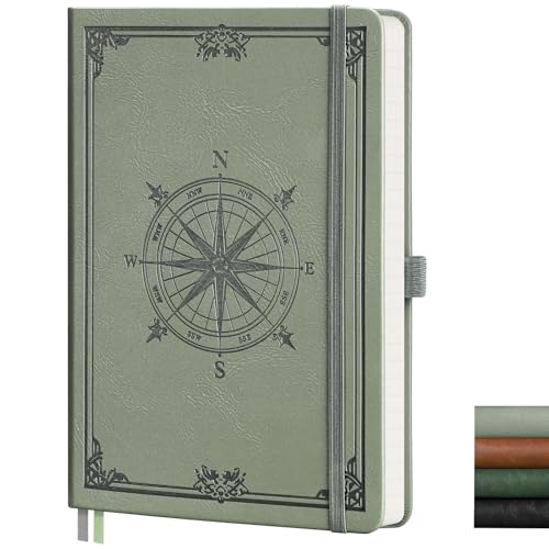 Image of AHGXG Graph Grid Paper Notebook, 192 Pages, A5 Medium Size (5.7'' x 8.3'') | 5 Squares per Inch, Leather Hardcover, 100 GSM Thick Paper, for School, Students, Math, Engineering (Light Green)