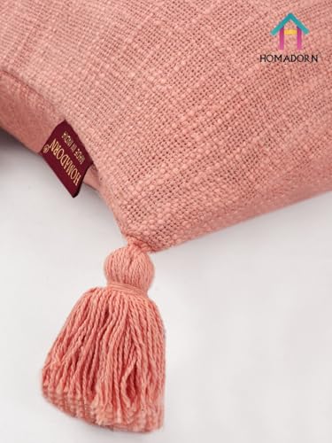 Image of HOMADORN Luxury Cotton Handmade Decorative Boho Throw Pillow Covers with Tassels for Sofa Couch Living Room Indoor Outdoor Chair Car Farmhouse (12X20 INCHES (Rectangle), Peach (Pack of 2))