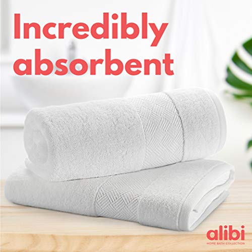 Alibi Bath Towel Set | 2 Pack Of Soft Absorbent 30X56 Luxury Cotton Oversized Body Towels | Thick, Plush, Quick-Dry, Decorative Band, Woven Border & Machine Wash For Home Bathroom, Hotel & Spa | White #TOP4
