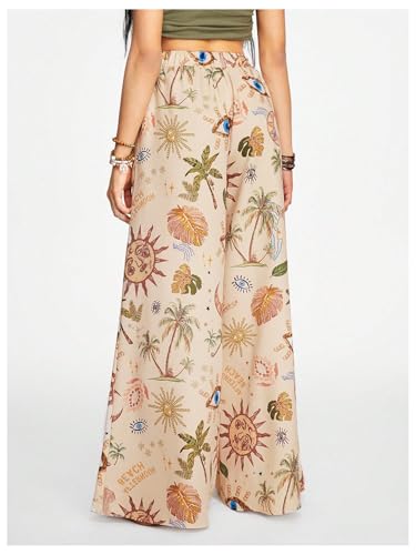 Women's Paisley Pants Boho Printed Flowy Knot High Waisted Hippie Casual Baggy Trousers2