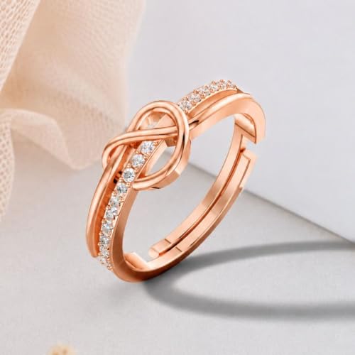 Image of Miss Highness 925 Silver Knot CZ Adjustable Ring for Women and Girls | Knot Design | Silver Jewellery With Authenticity Certificate | Gift for Girlfriend Wife | Casual Wear Ring
