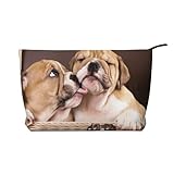 Cachorros de Bulldog Inglés Besos,Neceser de Pana, Neceser de Maquillaje portátil, Neceser de Viaje