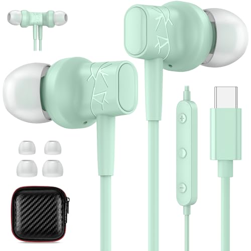 Auriculares USB C para iPhone 16 Pro Max, auriculares magnéticos con cable tipo C con control de volumen de micrófono, cancelación de ruido de graves pesados, para iPhone 15 Galaxy S24 S23 S22 S21