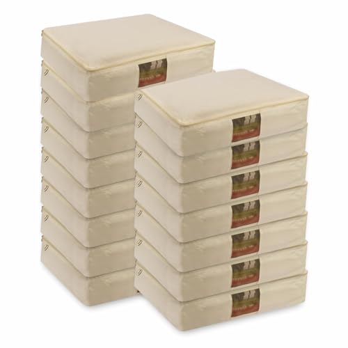 JD Fresh 15 Pcs Cotton Clothes Storage Box/Covers/Bags With Zip As Wardrobe Organizer For Huge Silk Saree/Big Lehenga/Dresses/Shirts/Trousers/Gown/Quilts (18 X 16 x 4.5 Inch/Brown)