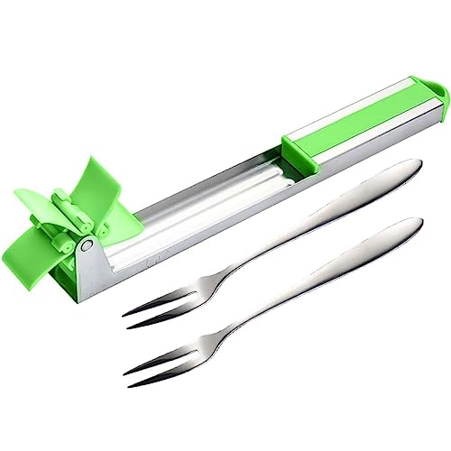 Lonimia Cuchillo de sandía, sandía, cortador de sandía, cortador de frutas, molino de viento, sandía, cortador con 2 tenedores de acero inoxidable para Pitaya, melones, papaya, cantaloup