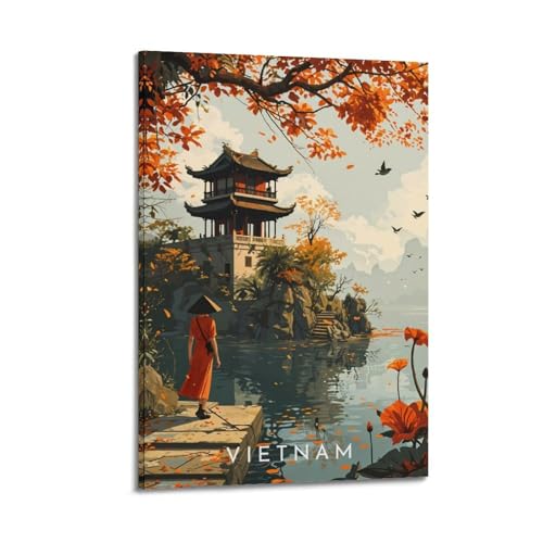Poster Vietnam Autumn Pagoda impression sur toile premium style cadre