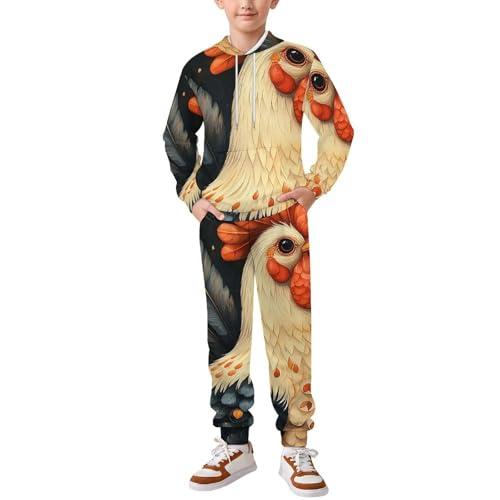 Boys' Girl's Sweatshirt Set 2 Piece Pullover Hoodie Jogger Sweatpants Pants, Rooster Retro
