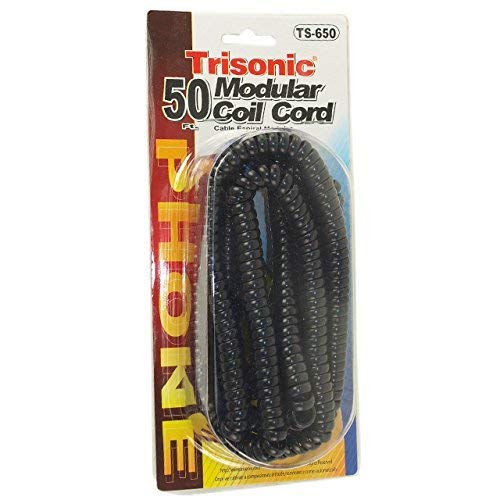 Trisonic #TS-650 Black 50 Foot Modular Coil Telephone Cord