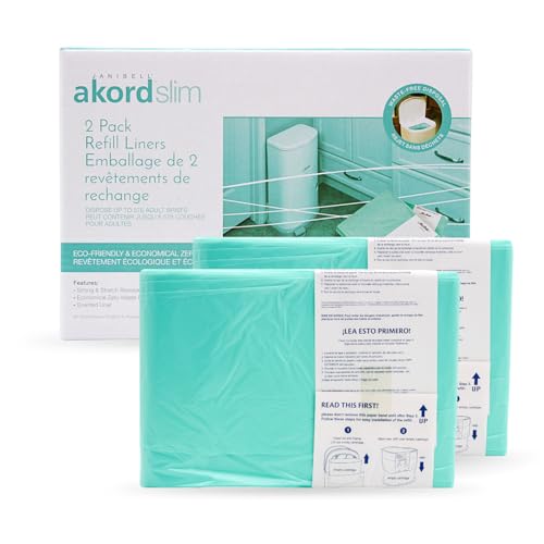 Image of Janibell Akord Slim Adult Diaper Pail Refill Liners, 2 Count - Fits Akord 280 Slim, Odor Locking, Easy Cut & Tie, Hands-Free, Continuous Liner System - Each 2-Pack Holds Up to 576 Adult Diapers