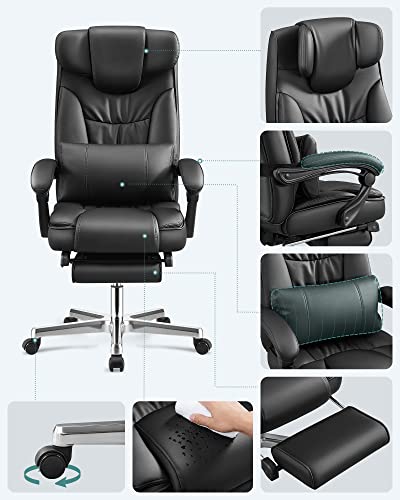 SONGMICS Luxe bureaustoel met inklapbare hoofdsteun, uittrekbare voetensteun, extra grote orthopedische managersstoel… - Image 3