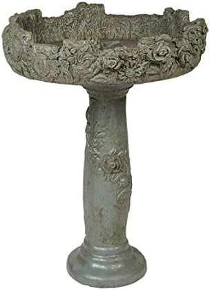 Solid Rock Stoneworks Large Floral Birdbath 2 Piece- 32in Tall- Cypress