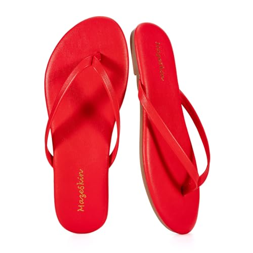 Image of mazeskin Women's Memory Foam Comfortable Flat Thong Sandals Dressy Summer Beach Leather Slide Flip Flops