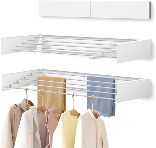 Besloor Laundry Drying Rack Collapsible, Wall Mounted Clothes Drying Rack. 31.5' Wide, 13.1 Linear...